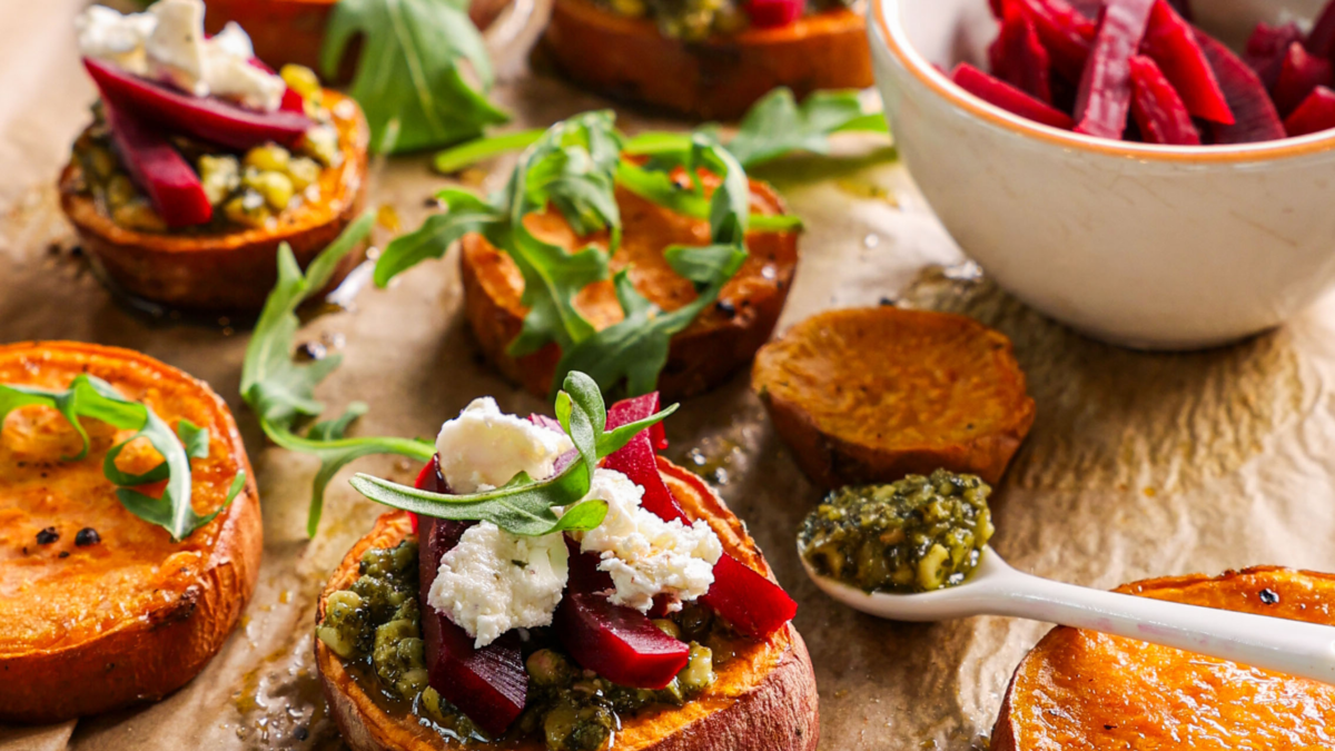 Rosella Sweet Potato Rounds with Feta and Beets